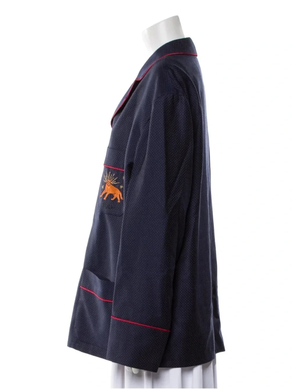 Gucci Navy Jacket with Red Piping and Embroidered Chest Motif